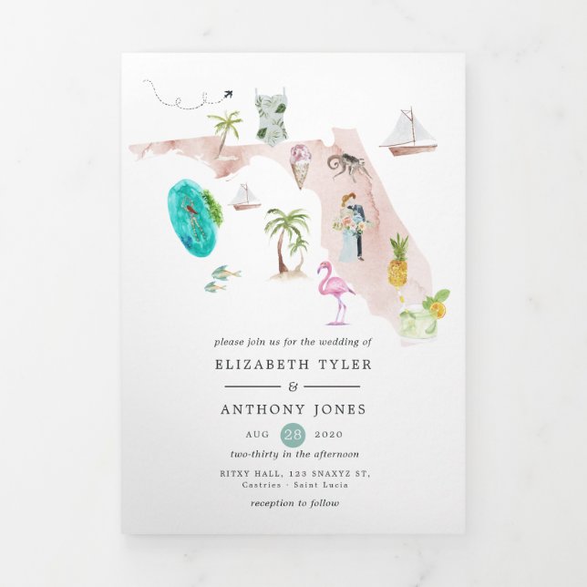 Florida Destination Wedding Photo Tri-Fold Car Card (Cover)