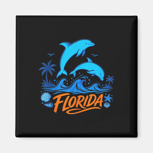 Florida dolphins playful ocean waves design tank magnet (Front)