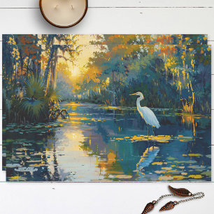 Florida Everglades Great Egret Painting Decoupage Tissue Paper