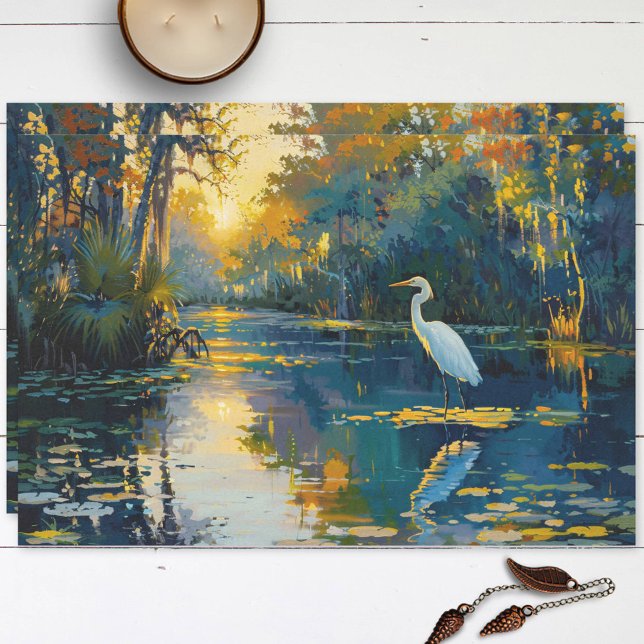 Florida Everglades Great Egret Painting Decoupage Tissue Paper (Creator Uploaded)