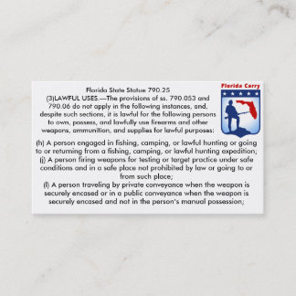 Florida Firearms Open Carry Laws Business cards.. Business Card