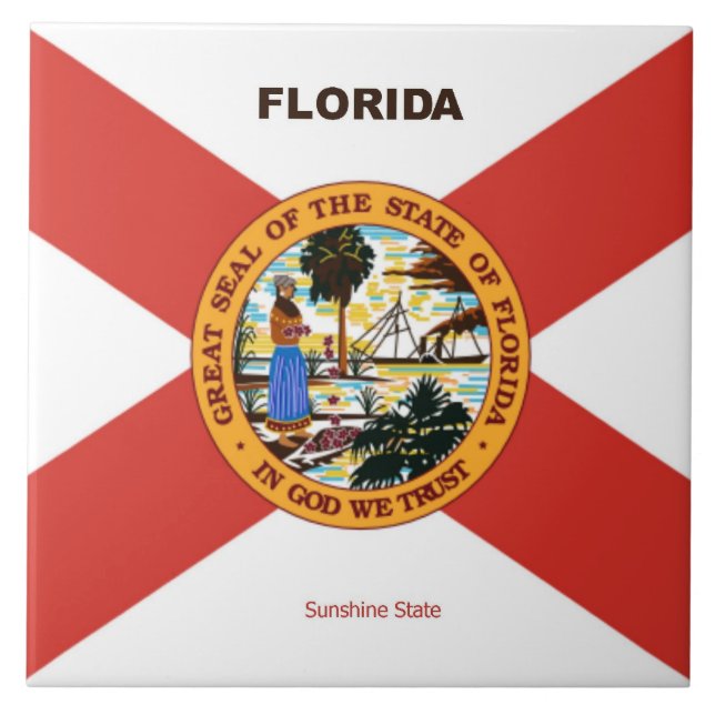 Florida Flag and Slogan Ceramic Tile (Front)