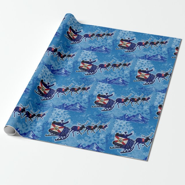 Florida flag Santa sleigh Christmas wrap paper (Unrolled)
