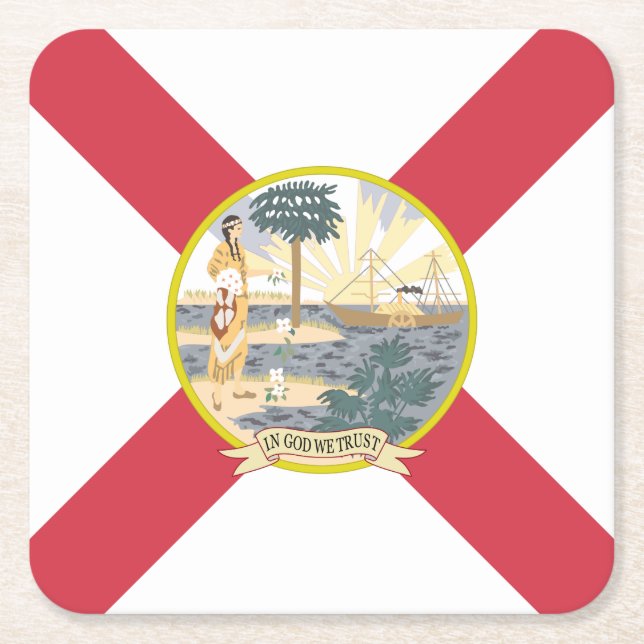 Florida Flag: The Sunshine State of Floridians Square Paper Coaster (Front)