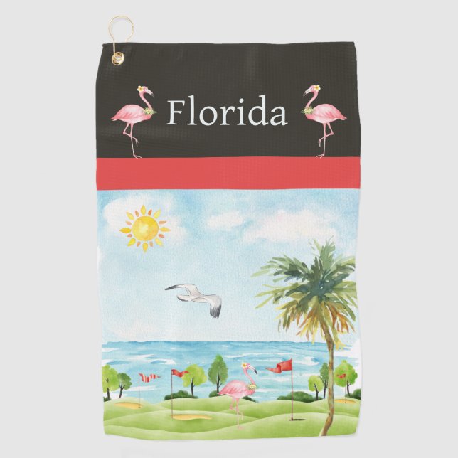 Florida Flamingo Golf Towel (Front)