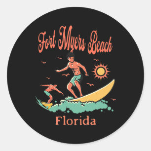 Florida Fort Myers Beach Fl Surfer Surfing Fishing Classic Round Sticker