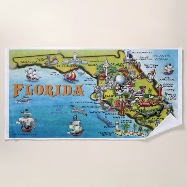 Florida Fun Map Beach Towel (Front)