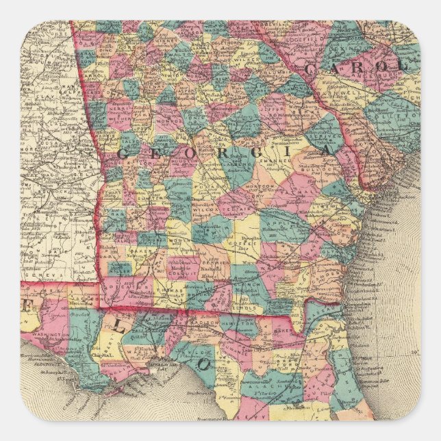 Florida, Georgia, and South Carolina 2 Square Sticker (Front)