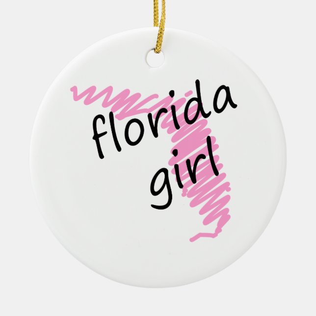 Florida Girl with Scribbled Florida Map Ceramic Ornament (Front)