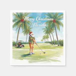 Florida Golf Merry Christmas with Santa Claus Napkin