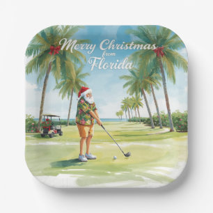 Florida Golf Merry Christmas with Santa Claus Paper Plate