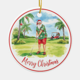 Florida Golfer Santa Golfing Holiday Ceramic Ornament