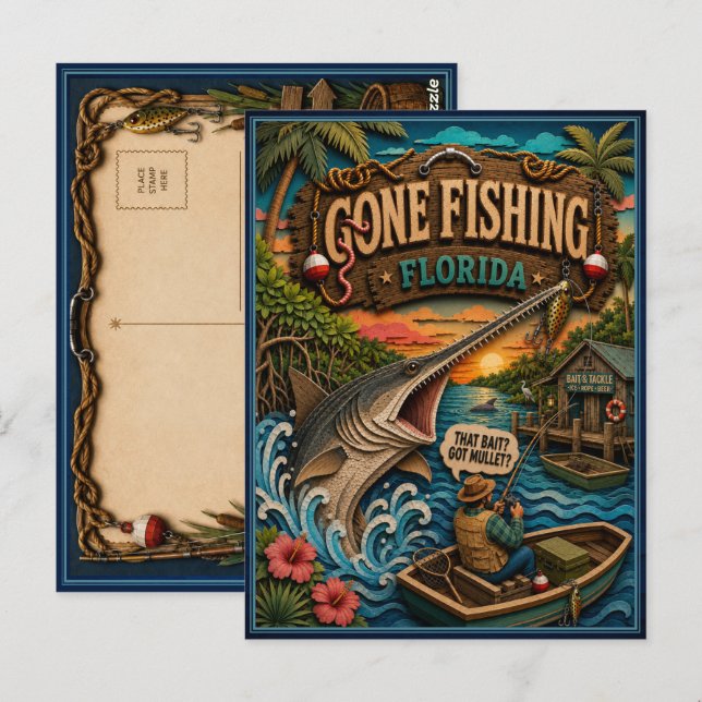 Florida Gone Fishing Longnose Gar Postcard (Front/Back)