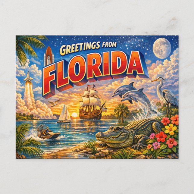 Florida Greetings From Postcard  (Front)