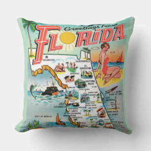 Florida Greetings Map Pillow