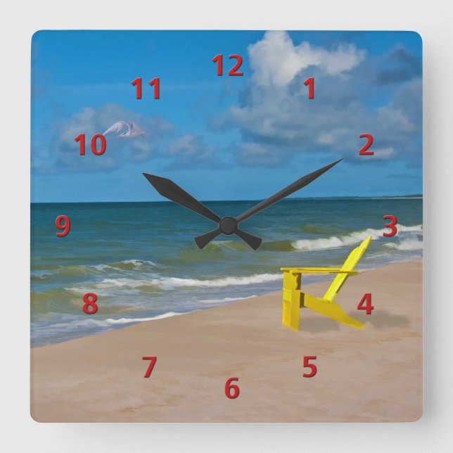 Florida Gulf Coast Beach with Empty Chair Square Wall Clock (Front)