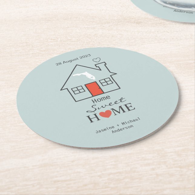 Florida Home Sweet Home Personalised   Round Paper Coaster (Angled)