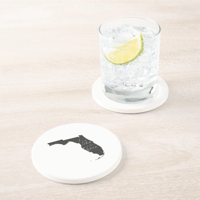 Florida I Like It Here State Silhouette Black Coaster (Side)