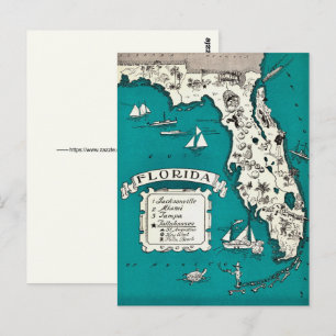 Florida Illustrated Vintage Map Postcard
