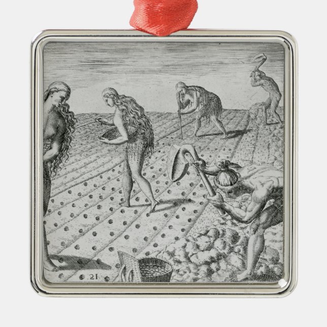 Florida Indians planting maize Metal Tree Decoration (Front)