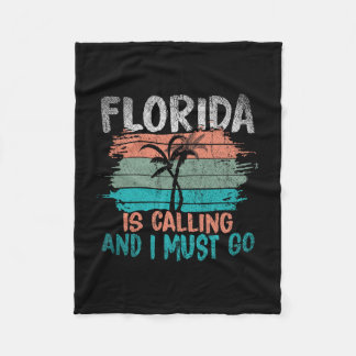 Florida Is Calling And I Must Go Retro Palm Trees  Fleece Blanket