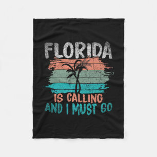 Florida Is Calling And I Must Go Retro Palm Trees Fleece Blanket