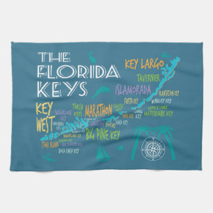 Florida Keys fun map of the islands Tea Towel