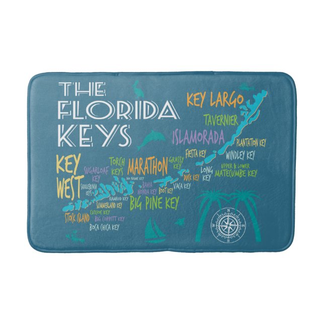 Florida Keys map with colourful names Bath Mat (Front)