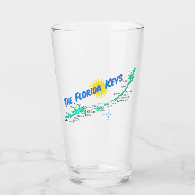 Florida Keys Map with Island Names Glass (Front)