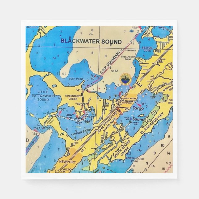 Florida Keys Nautical Chart Paper Napkins (Front)