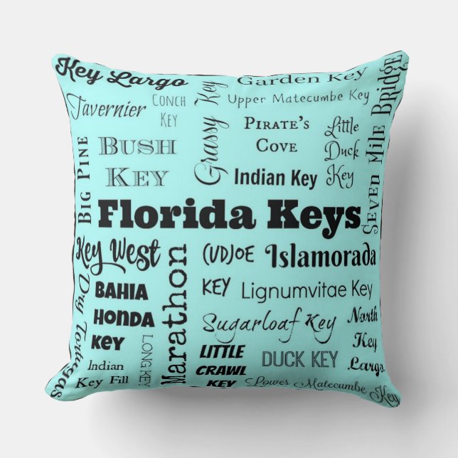 Florida Keys throw pillow in light aqua/black (Front)