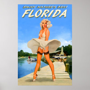 Florida Lake Log Cabin Scene Travel Poster Marilyn