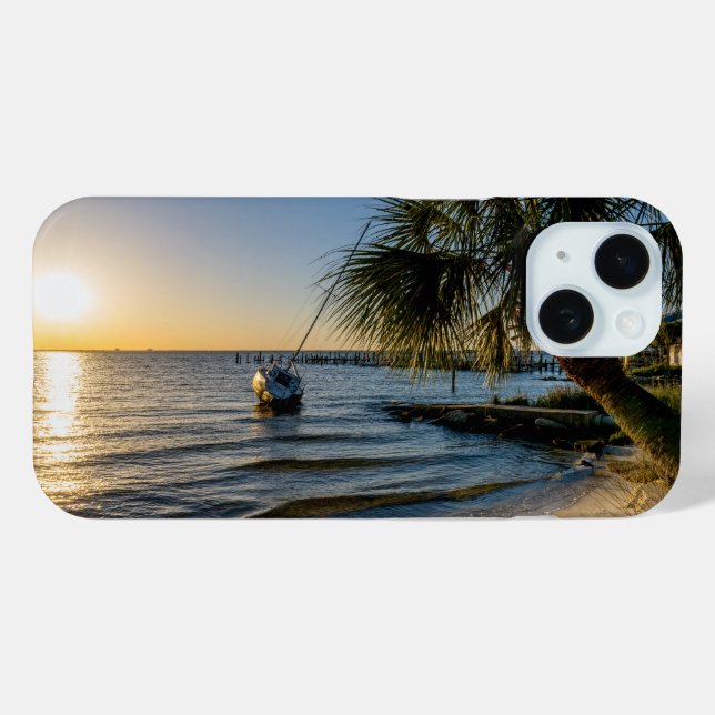 Florida Leaning Palm Tree Sunset iPhone Case (Back (Horizontal))