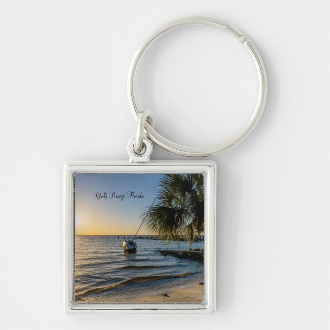 Florida Leaning Palm Tree Sunset Keychain (Front)