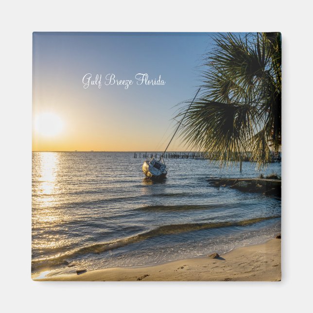 Florida Leaning Palm Tree Sunset Magnet (Front)
