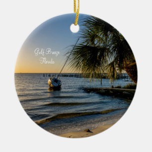 Florida Leaning Palm Tree Sunset Ornament