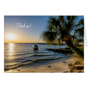 Florida Leaning Palm Tree Sunset Thank You Card