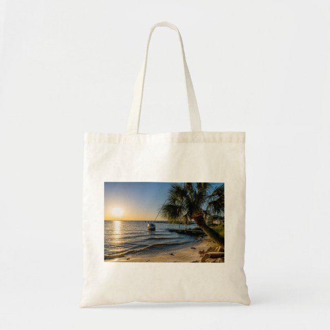 Florida Leaning Palm Tree Sunset Tote Bag (Front)