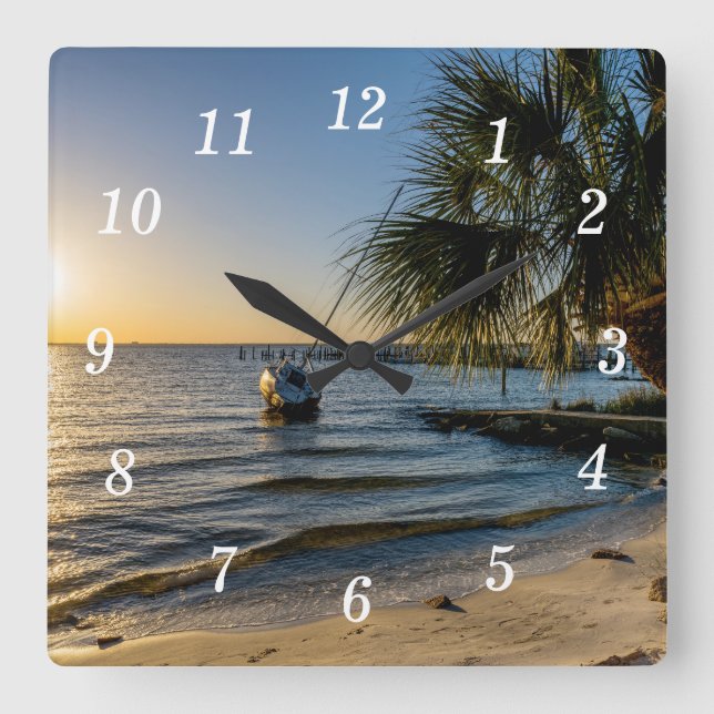 Florida Leaning Palm Tree Sunset Wall Clock (Front)
