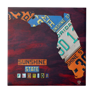 Florida License Plate Map Ceramic Tile V2