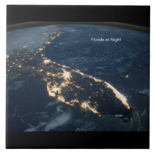 Florida Lights at Night, NASA ISS Modern Photo Ceramic Tile