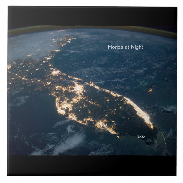 Florida Lights at Night, NASA ISS Modern Photo Ceramic Tile (Front)