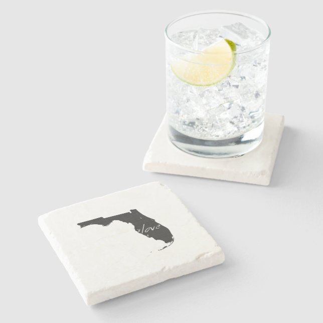 Florida Love State Shaped Black Chalkboard Stone Coaster (Side)