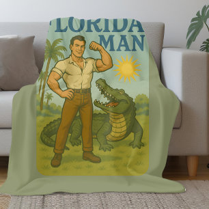 Florida Man Alligator Friend   Funny Retro Coastal Fleece Blanket