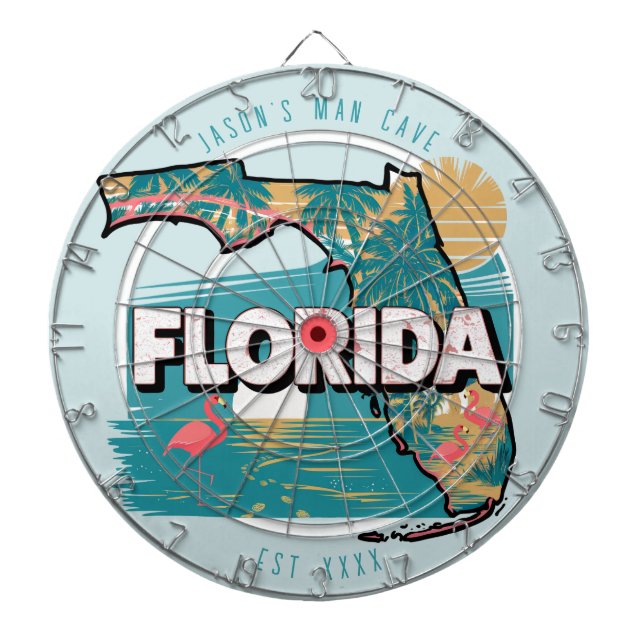 Florida Man Cave Custom Name Est Date Dartboard (Front)