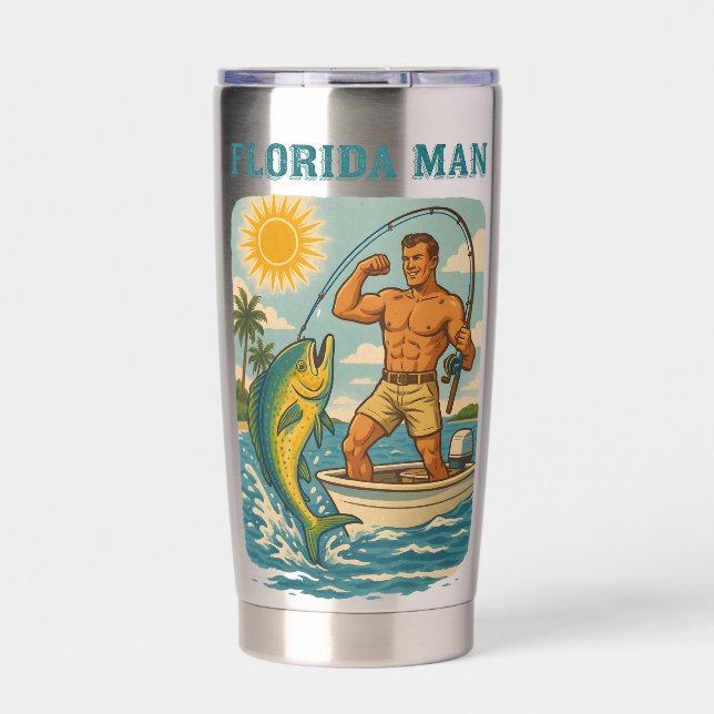 Florida Man -Coastal Fishing Boat- Retro Fisherman Insulated Tumbler (Front)