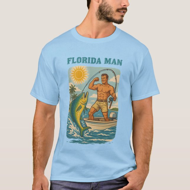 Florida Man -Coastal Fishing Boat- Retro Fisherman T-Shirt (Front)