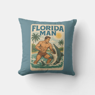 Florida Man Coastal Shark Wrestler - Retro Beach Cushion