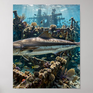Florida Man Cobia Wreck Reef Offshore Fishing Art Poster
