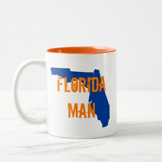 Florida Man Gator Blue Two-Tone Coffee Mug (Left)
